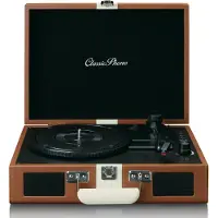 Lenco CLASSIC PHONO TT-120BNWH - Platenspeler met Bluetooth ontvangst, ingebouwde speakers en oplaadbare accu - Bruin/Wit