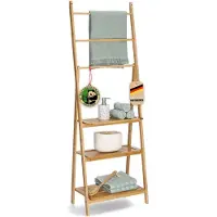 Floordirekt Bamboe Handdoekenrek Minnesota - Inklapbaar Handdoekenrek met Planken - Ruimtebesparend, Veelzijdig en Modern voor Badkamers, Slaapkamers en Kleine Kamers - 53 x 152 x 31 cm