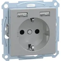 Merten stekkerdoos met USB-lader, model MEG2366-0460, aluminium