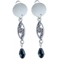 Charme Bijoux Clip oorbellen -Tibetaans- zilverkleur- zwart- geen gaatje-