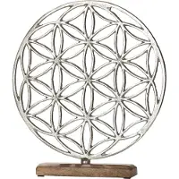 Gilde Decoratief object Bloem van het leven op houten standaard, zilverkleur (1 stuk)