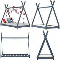 vidaXL Kinderbedframe massief grenenhout grijs 80x160 cm - Kinderbedframe - Kinderbedframes - Bed - Bedden