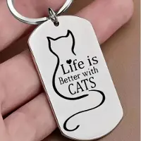 Fashion Jewelry RVS kat sleutelhanger "Life is better with Cats"