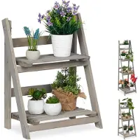 Relaxdays bloemenrek - 2 etages - hout - inklapbaar - 51,5x41x24 cm - grijs