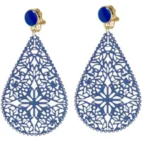 Charme Bijoux Clip Lange- Oorbellen -Blauw- filigraan-geen gaatje-
