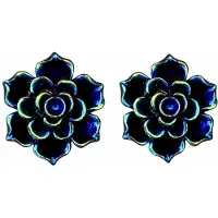 Charme Bijoux Clip Oorbellen- Bloem- Groen/Blauw- Olie-2 cm- Geen gaatje-