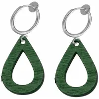 Charme Bijoux Klem Oorbellen -hout- groen- druppel -zilverkleur- fleron