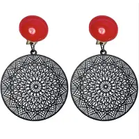 Charme Bijoux Clip oorbellen -zwart- filigraan -rood-geen gaatje-