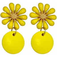 Charme Bijoux Clip oorbellen Madelief-emaille- geel -hout- bloem-geen gaatje-