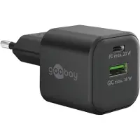 Goobay USB multipoort snellader | 2 poorten | USB-A & USB-C | 20W | GaN | Power Delivery | Zwart
