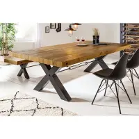 Invicta Massief houten eettafel THOR 200cm vintage bruin grenen gerecycled industrieel design ijzeren X-frame - 43676