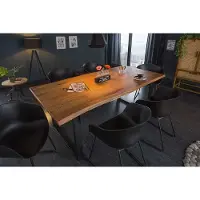 Invicta Massief houten eettafel MAMMUT 200 cm acacia 3,5 cm tafelblad boomrand metaal zwart - 44512