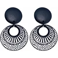 Charme Bijoux Clip oorbellen -hout- metaal -zwart- geen gaatje-
