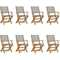 The Living Store Inklapbare Stoelen - Tuinstoelen - Tuinstoelen 8 st inklapbaar poly rattan en massief hout grijs - Buitentools - Lounge Stoelen - Acacia Hout
