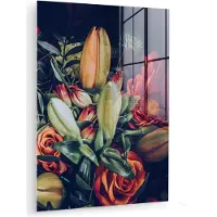 MuchoWow Glasschilderij 60x80 cm - Schilderij acrylglas - Boeket - Stilleven - Bloemen - Planten - Rood - Foto op glas - Muurdecoratie woonkamer - Wanddecoratie slaapkamer - Schilderijen