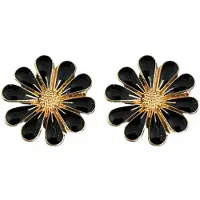 Charme Bijoux Clip oorbellen-Madelief-emaille-Zwart-2 cm