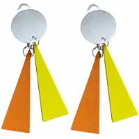 Charme Bijoux Clip oorbellen- Saheli -Duo -oranje- geel- hout- zilverkleur-geen gaatje-