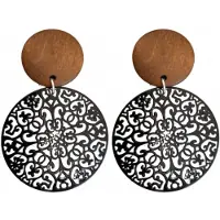 Charme Bijoux Clip oorbellen -bruin -hout -zwart- filigraan- geen gaatje-