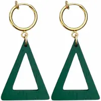 Charme Bijoux Klem oorbellen- groen hout -goudkleurig -driehoek- geen gaatje-