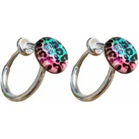 Charme Bijoux Klem oorbellen- panter- groen -roze -zilverkleur- geen gaatje-