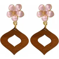 Charme Bijoux Clip oorbellen-bloem hout Chimay roze-geen gaatje-
