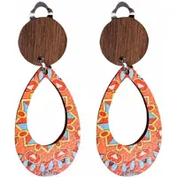 Charme Bijoux Clip oorbellen- Mexico- oranje -bruin- hout-geen gaatje-