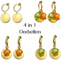 Charme Bijoux Klem oorbellen- 4 in 1-goudkleurig -groen/oranje- geen gaatje-
