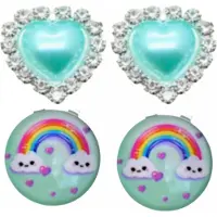 Charme Bijoux 2 Paar -Clip oorbellen -Franny-blauw-geen gaatje-Hart- regenboog-