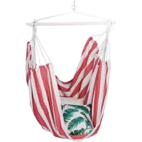 Relaxdays hangstoel, katoen, schommelstoel voor binnen en buiten, 150 kg, hangstoel voor kinderen en volwassenen, rood/wit