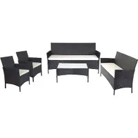 Mendler 3-2-1-1 Polyrotan tuinset Halden, loungeset zitgroep bank ~ antraciet, kussens crème