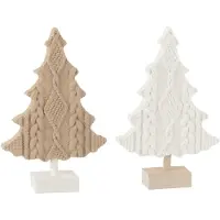 J-Line Gebreide kerstboom resine wit/beige assortiment van 2