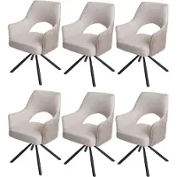Mendler Set van 6 eetkamerstoelen -K30, keukenstoel, fauteuil, draaibare autostand, stof/textiel MVG ~ crème