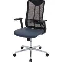 Mendler Bureaustoel -J53, bureaustoel ergonomisch kunstleder ~ blauw-grijs