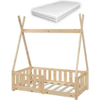 En.casa Kinderbed "Helsingborg" met matras en valbeveiliging, van grenenhout, afmetingen 70 x 140 cm, in natuurlijke houtkleur