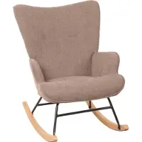 Mendler Schommelstoel -N14, schommelstoel relaxfauteuil TV-fauteuil, massief hout metaal stof/textiel 320g/m² ~ bruin