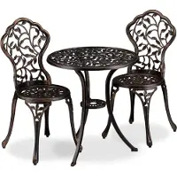 Relaxdays Balkonset, 3-delig, balkonmeubelset met een tafel en 2 stoelen, versierd, aluminium, bistrotafel: 65x60 cm (hoogte x diameter), bronskleurig