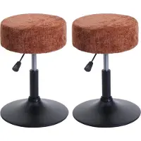 MCW Set van 2 krukken -C22, kruk make-up kruk, in hoogte verstelbaar draaibaar Ø 37cm stof chenille (465g/m²) ~ terracotta
