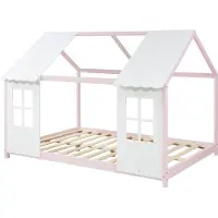 En.casa Kinderbed Tostedt huisbed grenen roze en wit 140x200 cm []