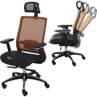 Mendler Bureaustoel -A20, bureaustoel, ergonomische hoofdsteun stof/textiel ISO9001 ~ zwart/oranje