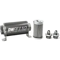 DeatschWerks Stainless Steel 6AN 10 Micron Universal Inline Fuel Filter Housing Kit (110mm)