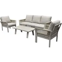 AVH-Collectie Saigon stoel bank loungeset 4 delig latte zand aluminium