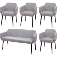 Mendler Eetkamerset -L13, set van 4 stoelen + bank Eetkamerset, stof/textiel ~ grijs
