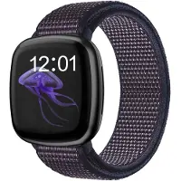 Strap-it nylon smartwatch bandje geschikt voor Fitbit Sense / Versa 3 (Donkerblauw) – ademend, lichtgewicht en verstelbaar – vervangende polsband voor Fitbit smartwatch