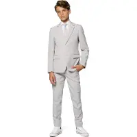 Opposuits kostuum lichtgrijs Jongens Polyester Reverskraag Effen - maat 146/152