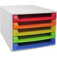 Exacompta THE BOX ladebox A4/A4+ 5 laden open, linoleum regenboog, geluidsarm, veiligheidsstop