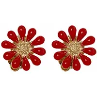 Charme Bijoux Clip oorbellen -rood -bloem -emaille- madelief- geen gaatje-