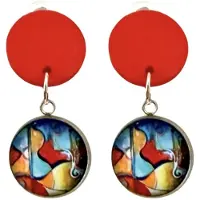 Charme Bijoux Clip oorbellen- Rivka -rood- gekleurde hanger-hout- geen gaatje-