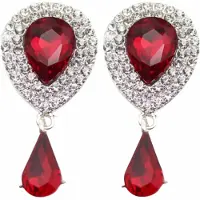 Charme Bijoux Clip oorbellen-rood-strass-zilverkleur- geen gaatje-