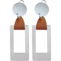 Charme Bijoux Clip oorbellen- bruin- leer- zilverkleur- metaal- geen gaatje-