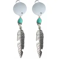 Charme Bijoux Clip oorbellen -turquoise- veer -Tibetaanse look- zilverkleur- geen gaatje-